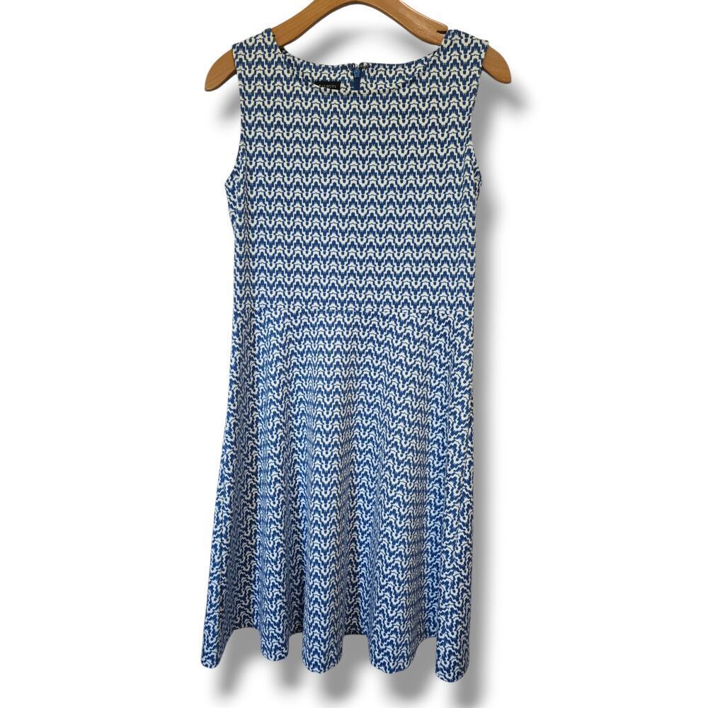 Talbots Blue & Ivory Geometric Ikat Sleeveless Fit-and-Flare Dress – Medium